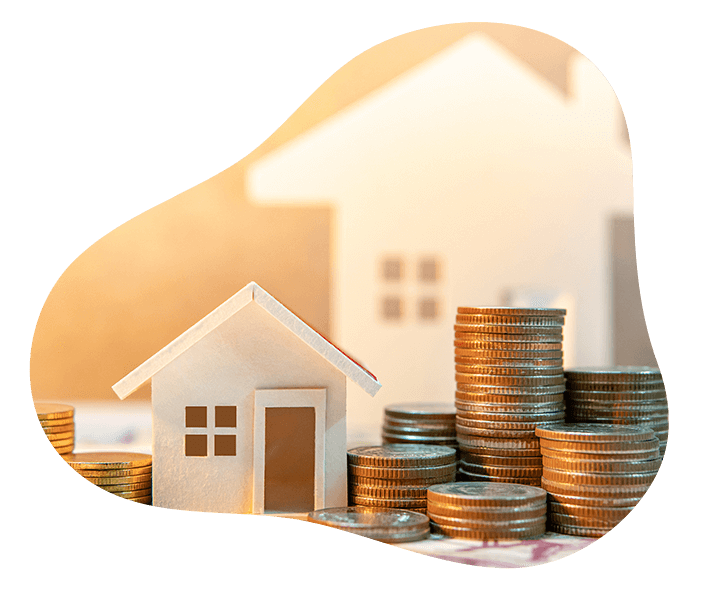 Figura de una casa con un cerro de monedas a su lado