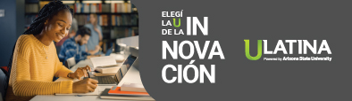 banner publicitario ULatina con estudiante en biblioteca