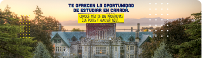 banner publicitario Royal Roads University con fachada de edificio