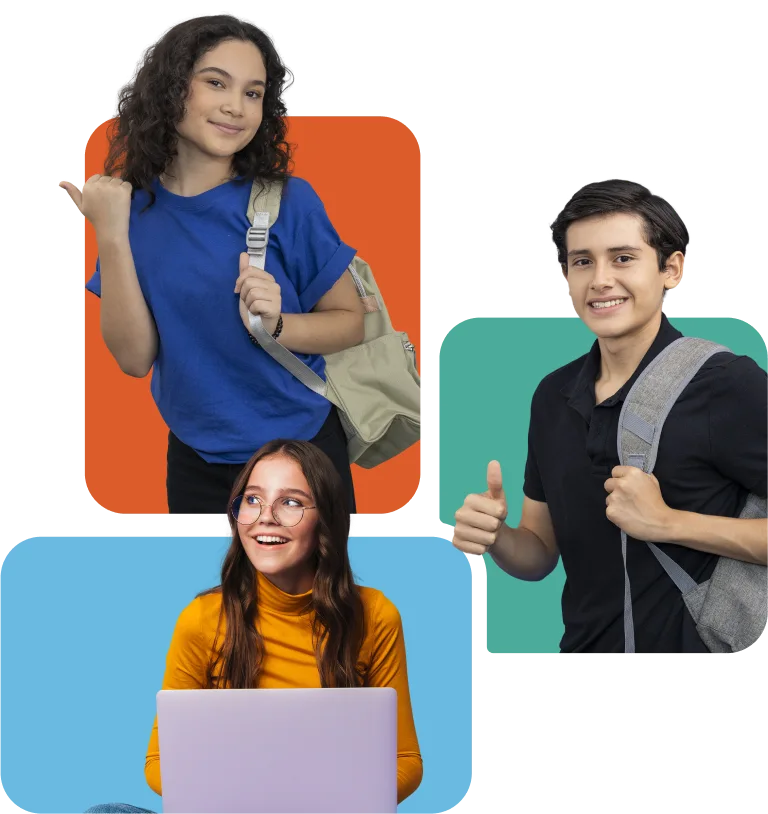Tres jovenes estudientes sonriendo